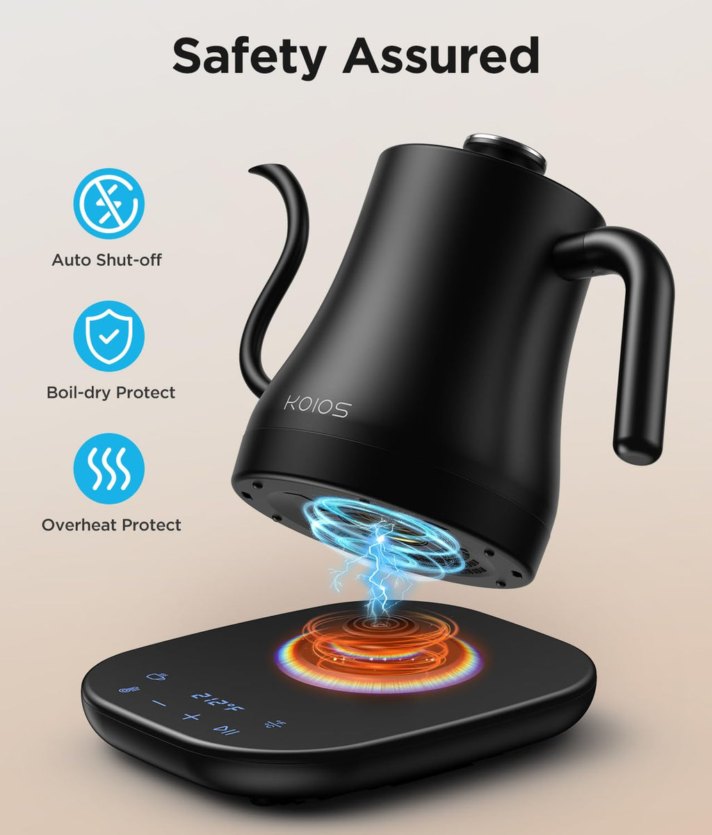 KOIOS Gooseneck Electric Kettle, ±1℉ Temp Control, Mute Mode, 4H Keep Warm