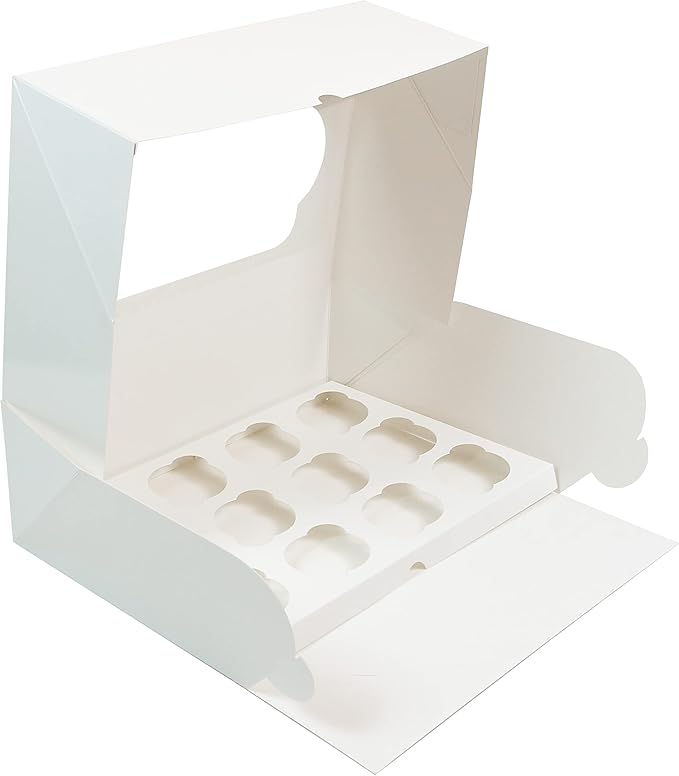 Global Sugar Art 14x10x5 Inch Cupcake Box with Window, White, 5-Count