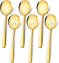 Extra Large Serving Spoons Set of 6-Piece, 11.7-Inch Gold Serving Slotted Spoon x 3 Serving Spoon x 3, Stainless Steel Serving Utensil for Buffet, Parties, Catering - Dishwasher Safe(6-Pack, Gold)