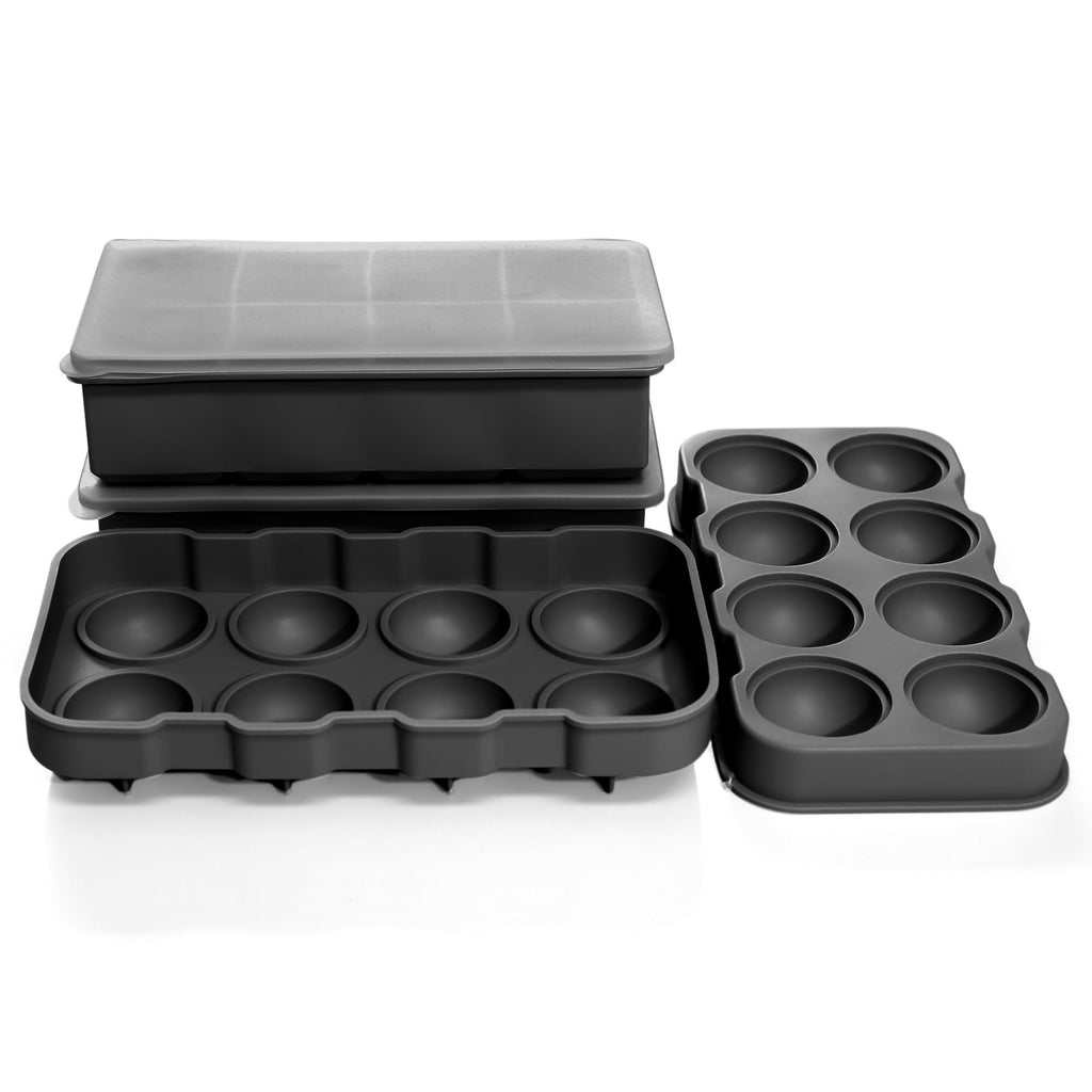 Large Ice Cube Trays Perfect for Whiskey and Summer Drinks - Italian Design - 2 Pack (16 x Ice Cubes | Square and Round | XL size) - Cosvino - Removable Lid, Easy Release (Tuxedo Black)