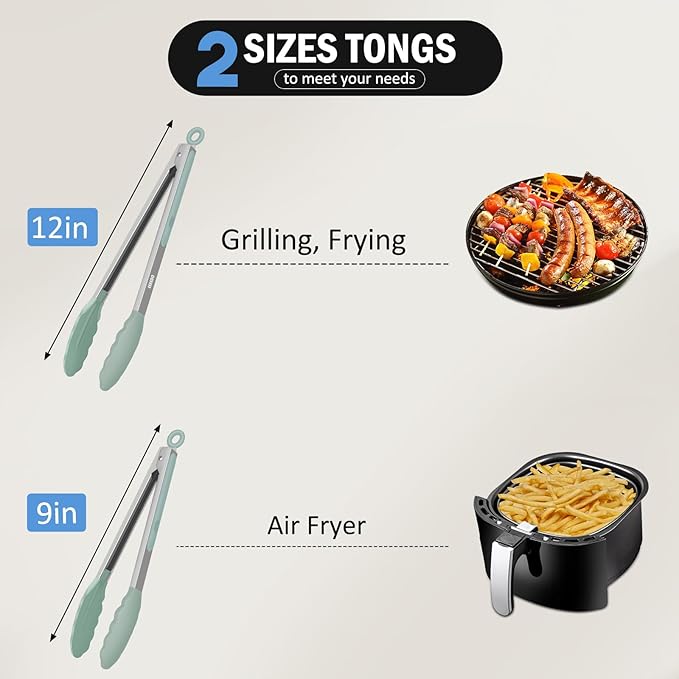 EEKEDO Tongs for Cooking, Stainless Steel Kitchen Tongs with Silicone Tips