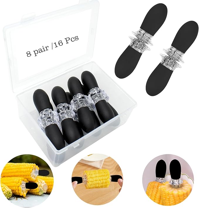 PEOUWNES 16Pcs/8 Pairs Black Corn Holders, Stainless Steel Corn Cob Holders