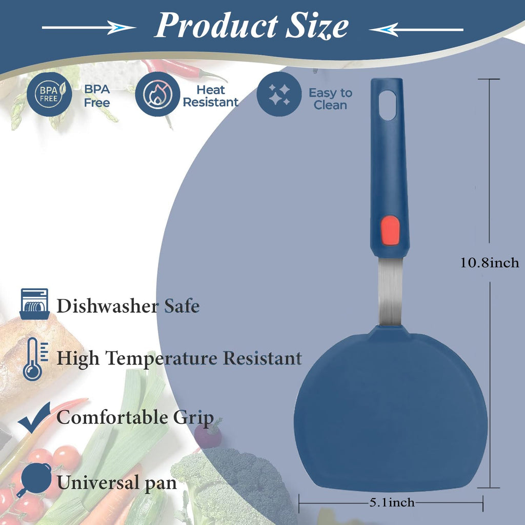Silicone Spatula,Heat Resistant Kitchen Utensils for Nonstick Cookware, Spatulas Turner with Seamless Thin Edges for Pancakes, Eggs, Fish (Half-Round blue)