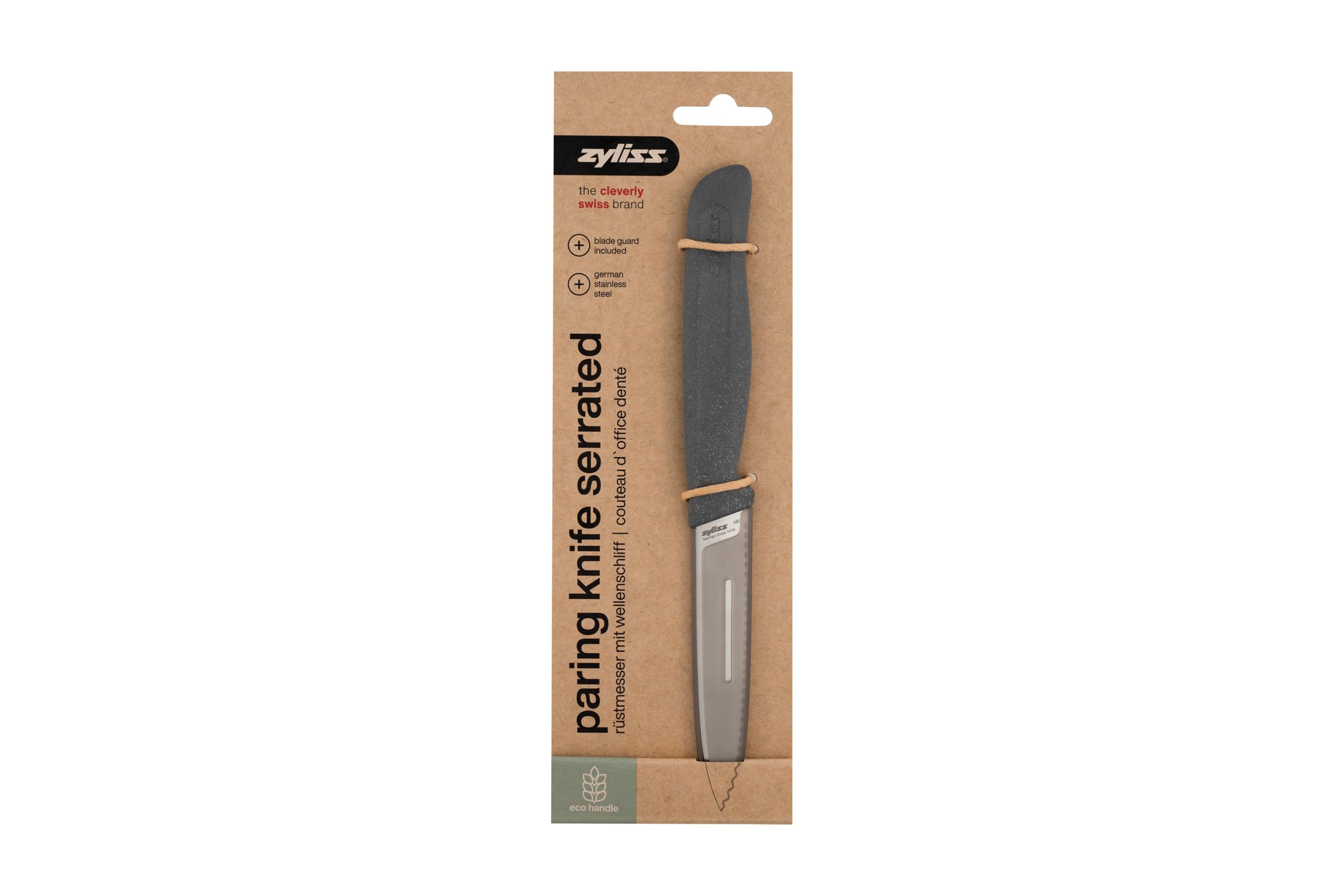 Zyliss Serrated Paring Knife – German Stainless Steel Blade with Sustainable Wheat Straw NonSlip Handle – Blade Guard Included – Dishwasher Safe – 3.9 inches - Gray