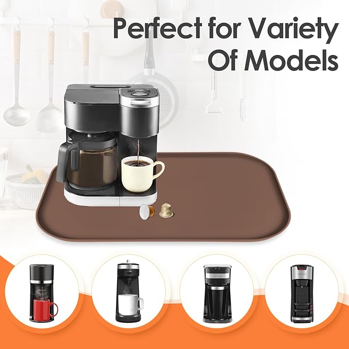 Silicone Coffee Maker Mat with Lip for Countertops, 24'' x 16'', Brown