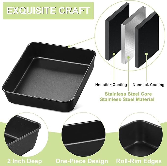 E-far 9 x 9 Inch Square Cake Pan, Nonstick Baking Brownie Pan Set of 2