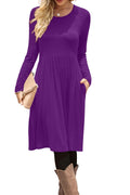 DB MOON Women Casual Long Sleeve Dresses Empire Waist Loose Dress with Pockets (Purple, L)