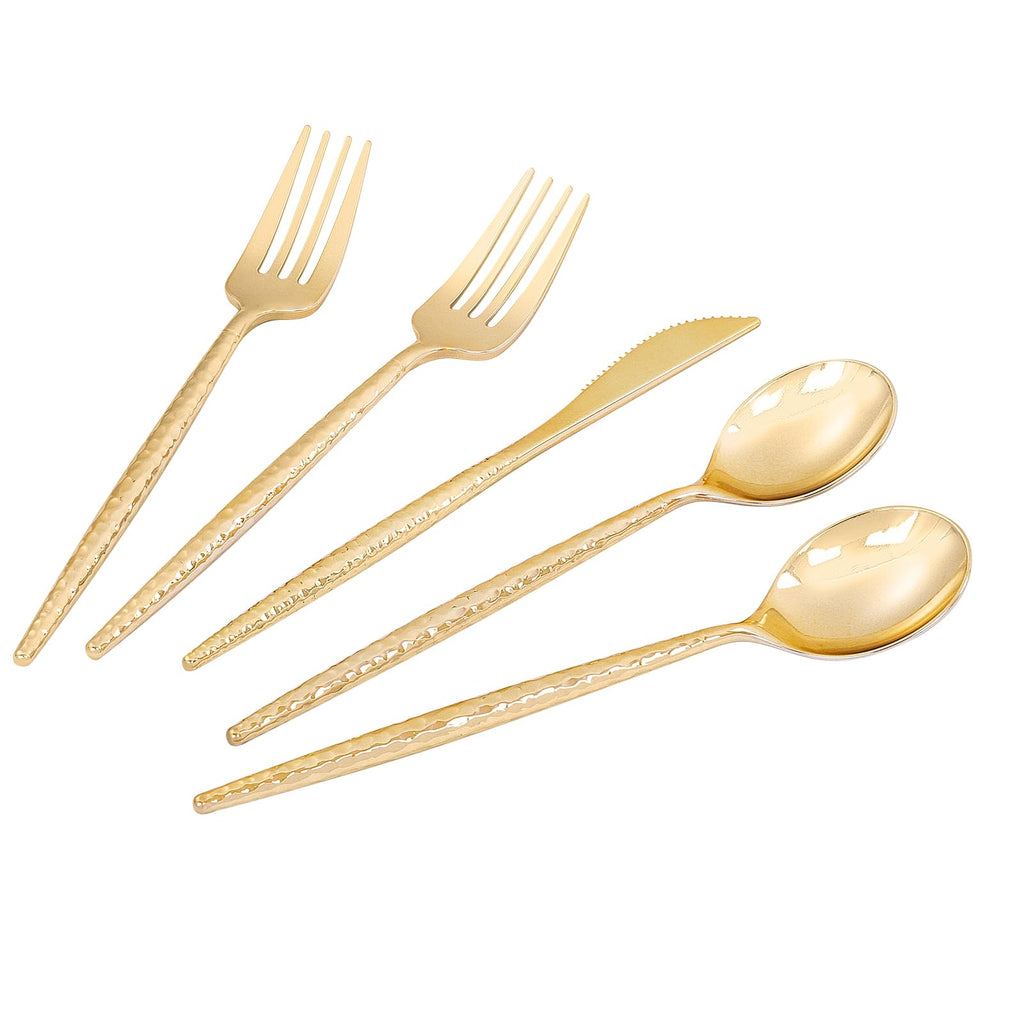 LIYH 102 Pcs Gold Plastic Silverware Cutlery Sets - Disposable Plastic Silverware Heavyduty, Disposable Utensil Sets, 34 of Each Forks, Knives & Spoons Flatware Set for Party Birthday