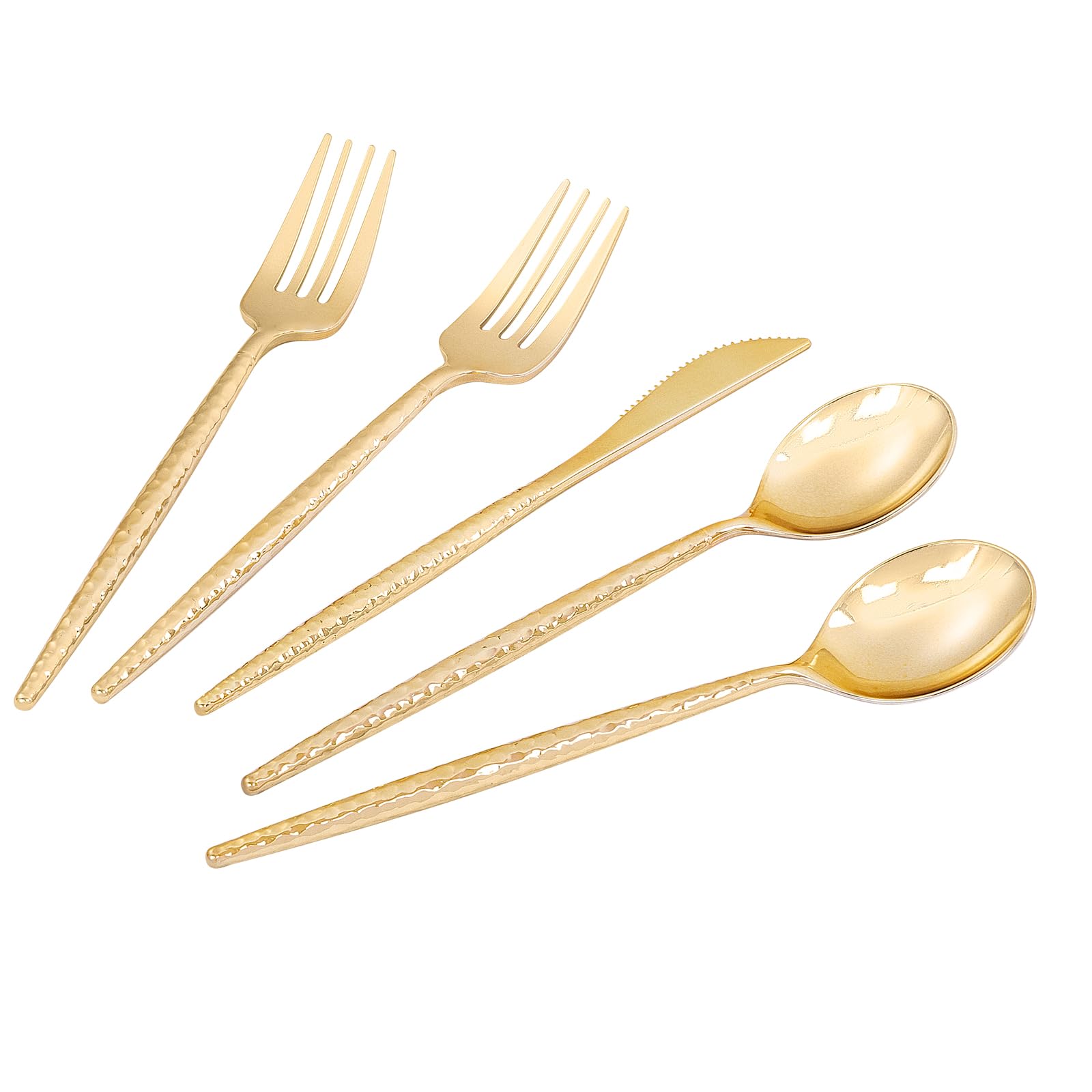 LIYH 102 Pcs Gold Plastic Silverware Cutlery Sets - Disposable Plastic Silverware Heavyduty, Disposable Utensil Sets, 34 of Each Forks, Knives & Spoons Flatware Set for Party Birthday