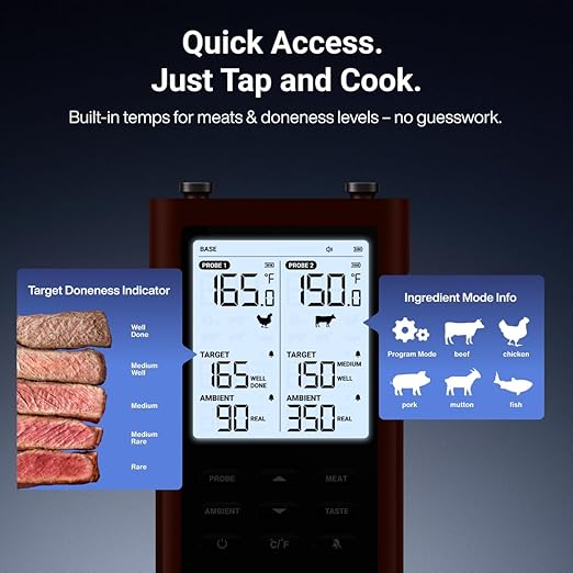 ThermoMaven 3000FT Wireless Meat Thermometer, No App Needed, 2 Probes