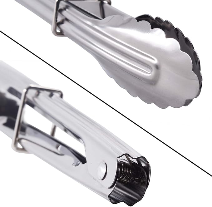 HINMAY Mini Stainless Steel Food Tongs with Silding Rings 7-Inch, Set of 6