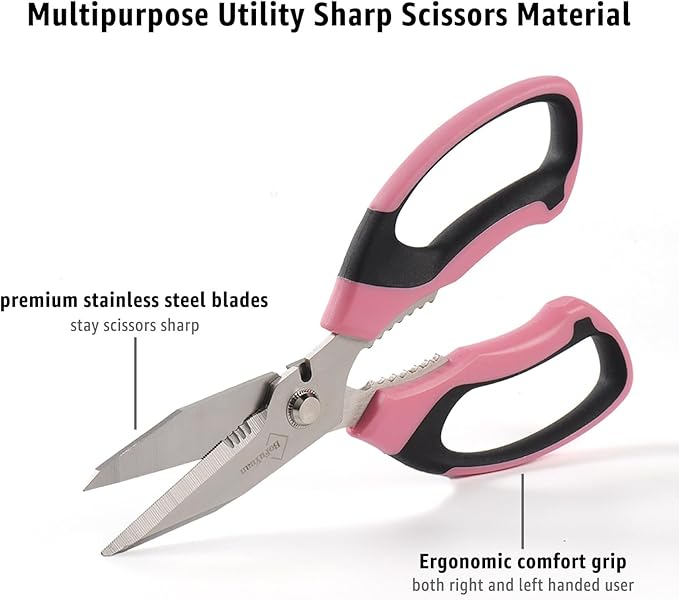 BoFuYuan Utility Scissors All Purpose heavy duty 8-Inch Pink