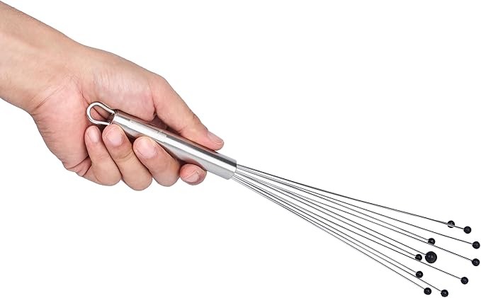 Restaurantware 12.5 in Stainless Steel Ball Whisk with Silicone Tips - 6 Pack - German Standard Sauce & Gravy Whisk, Non-Scratch, Dishwasher Safe - Non-Stick Safe Silicone Ball Whisk for Baking