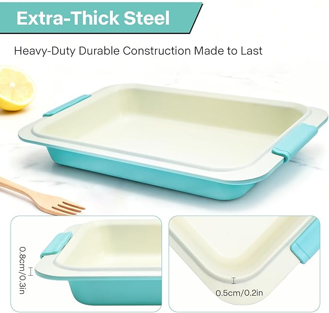 Spmarkt 9x13 Baking Pan & Lid, Nonstick Aluminized Steel, Silicone Handles