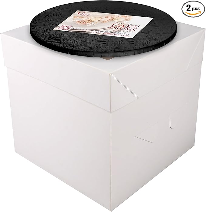 Cakebon Cake Box with Boards 8" Black Round Wrapped Cake Drum 1Pack