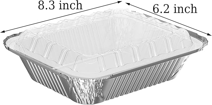 8.3"x6.2" 2.25LB Disposable Tin Foil Pans with Plastic Lids, 100 PACK
