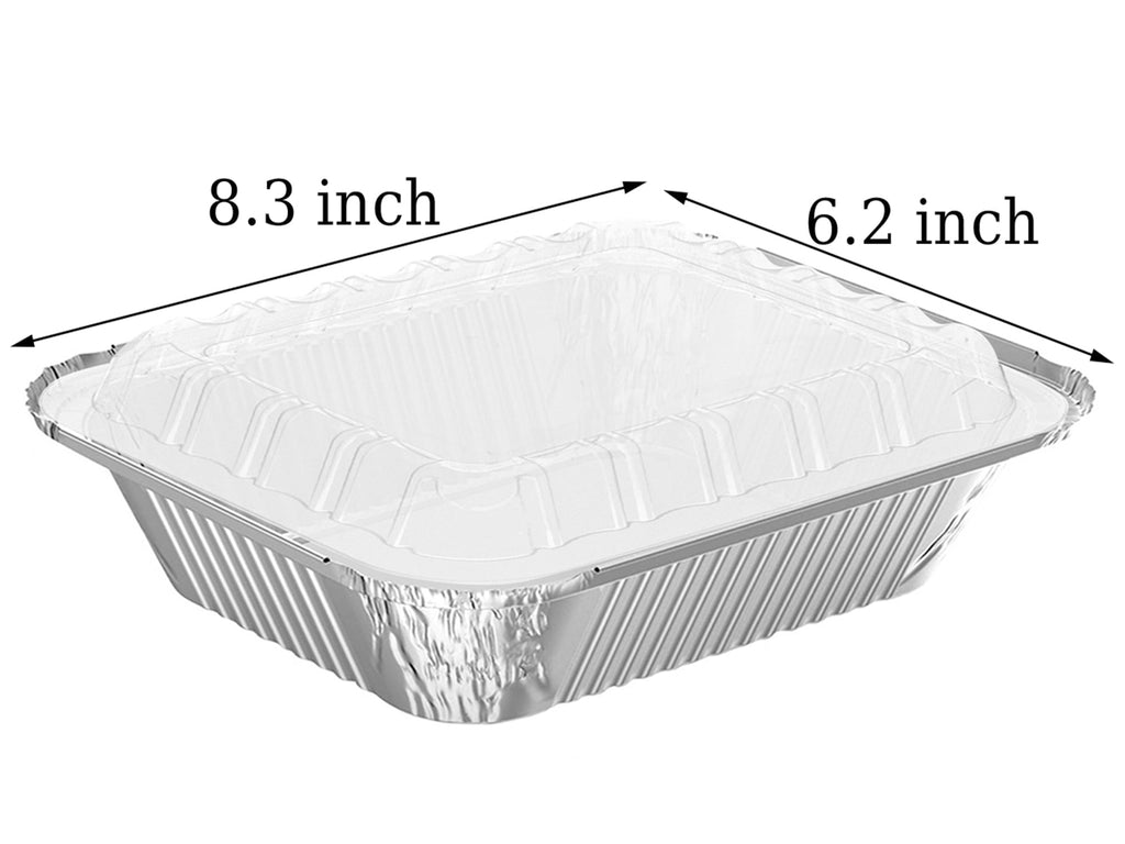 8.3"x6.2" 2.25LB Disposable Tin Foil Pans with Plastic Lids, 100 PACK
