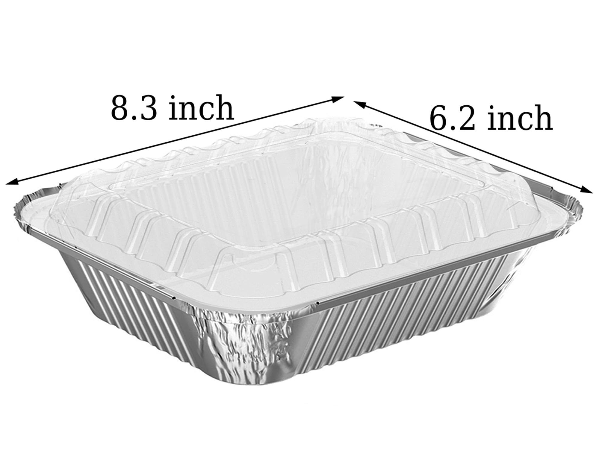 8.3"x6.2" 2.25LB Disposable Tin Foil Pans with Plastic Lids, 100 PACK
