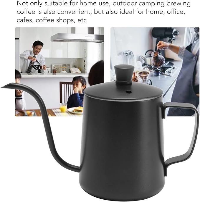 Pour Over Kettle, 12oz Stainless Steel Gooseneck Spout Pour Over Coffee Kettle, Long Narrow Drip Spout Coffee Tea Pots for Precision Pouring, Home Brewing, Camping (12oz, Black with Lid)