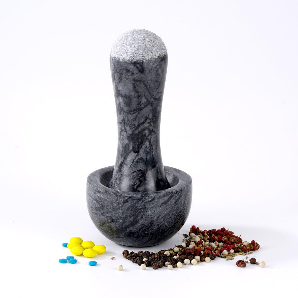 Tianman Small Mortar and Pestle Set 3.2 Inch.1/3 Cup.(Marble Black)