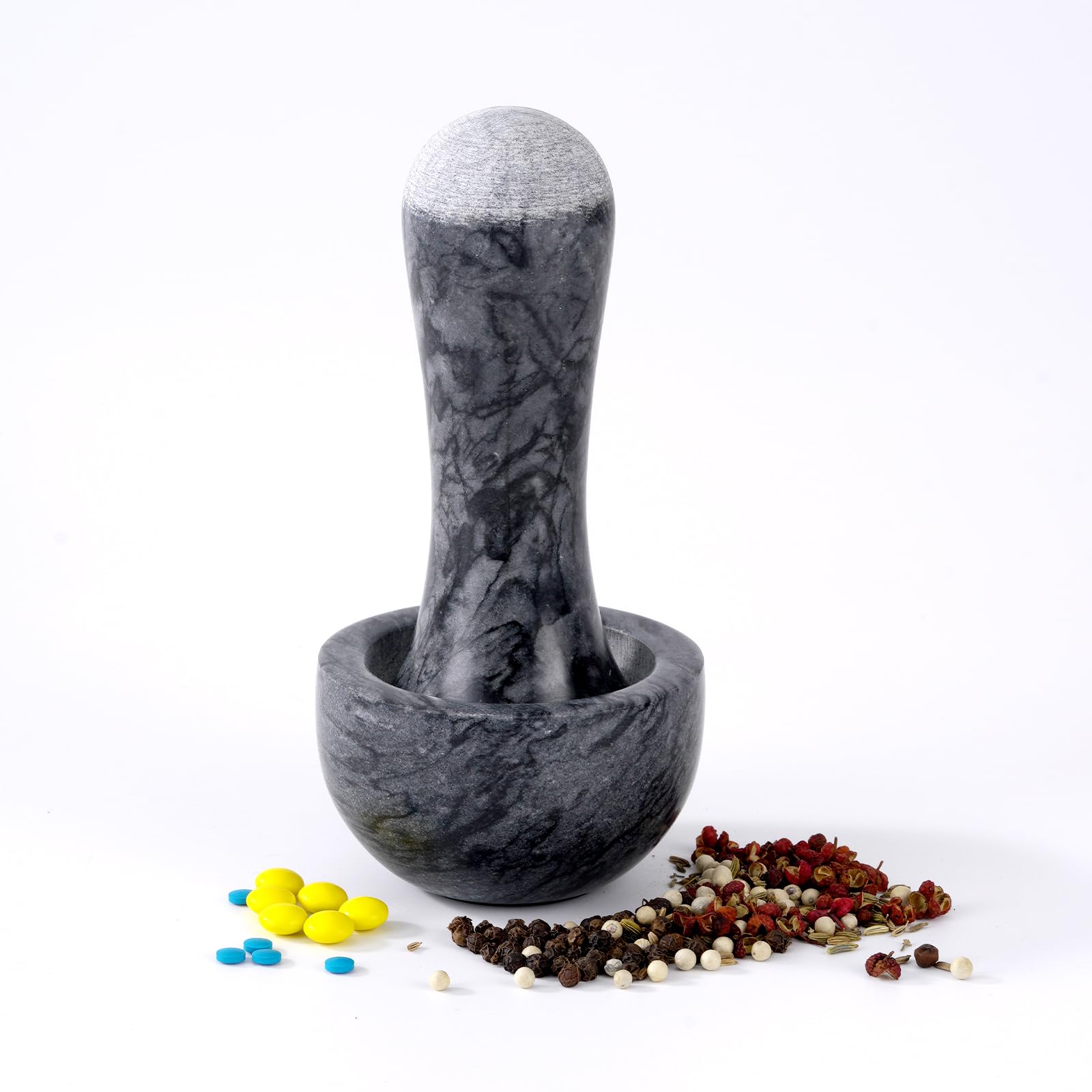 Tianman Small Mortar and Pestle Set 3.2 Inch.1/3 Cup.(Marble Black)
