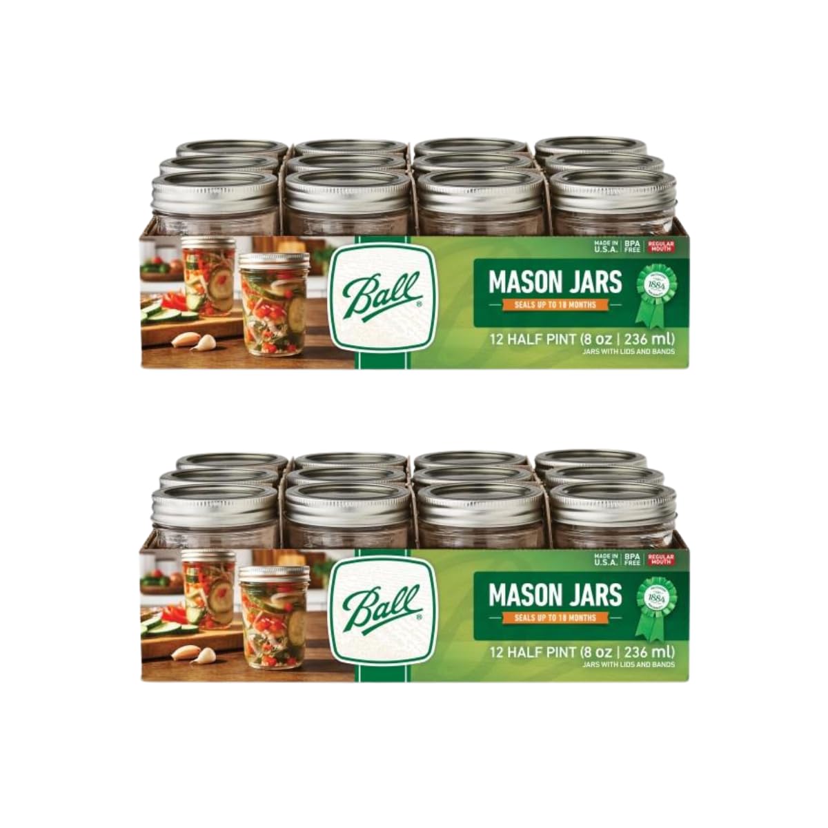Ball Regular Mouth Glass Mason Jars with Lids and Bands, Used for Canning (Half Pint, 8 Ounce (Pack of 6))