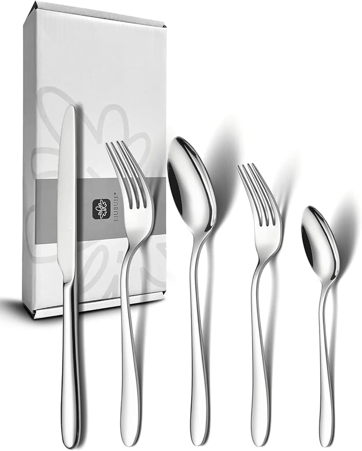 EIUBUIE 40 Piece Silverware Set for 8, Stainless Steel Flatware Set, Cutlery Sets with Mirror Finish, Dishwasher Safe, Modern Kitchen Forks, Spoons, Knives, Eating Utensil Sets