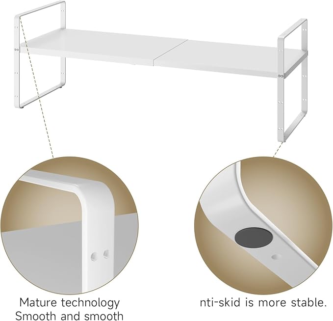 taiheis 16.5~27.1" Expandable Shelf，2Pack 8.1" Wide Adjustable Height Cabinet Shelves，White