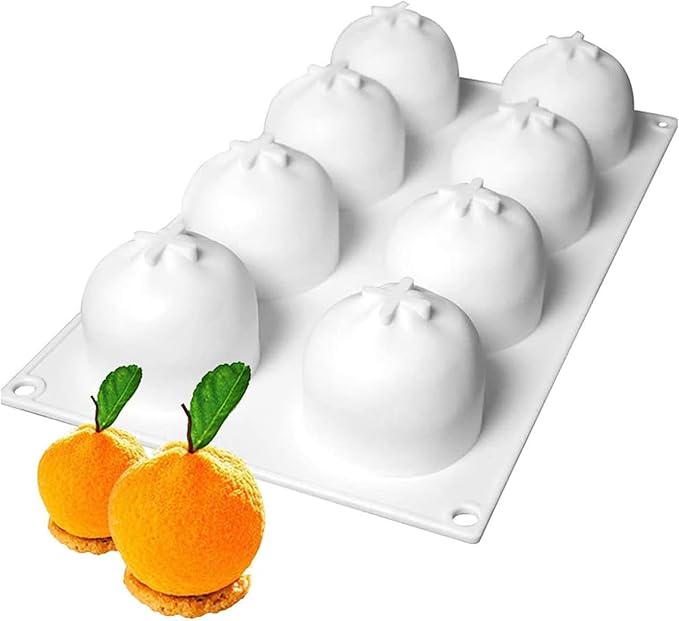 OCPO Kitchen Orange Silicone Mold for Baking Mousse Cake, 8 Cavities