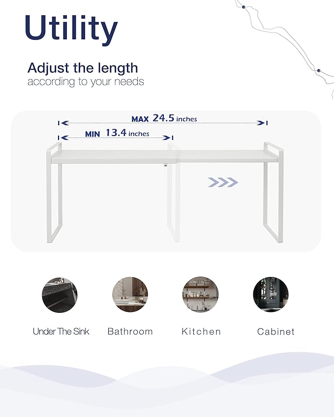 Nxconsu Expandable Shelf for Cabinets, Cabinet Shelf Riser, 8.6" White
