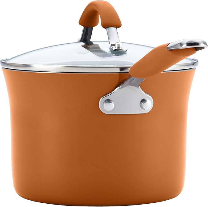 Rachael Ray Cucina Nonstick Cookware, Pumpkin Orange Pots and Pans Set, 12-Piece