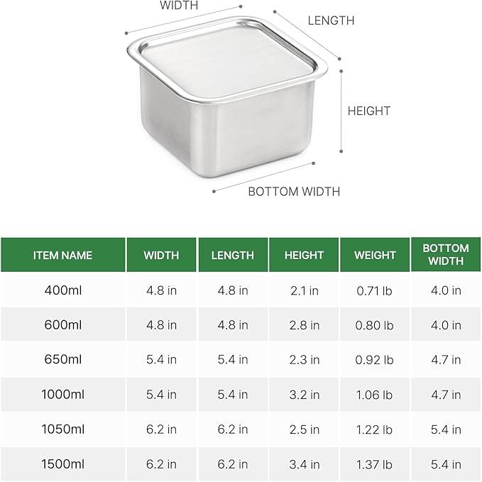 EVERSTEN CuBE High 3PCS Set Stainless Steel Food Storage Containers With Lids and 3 Net Kitchen Appliances Dishwasher Safe Premium South Korea