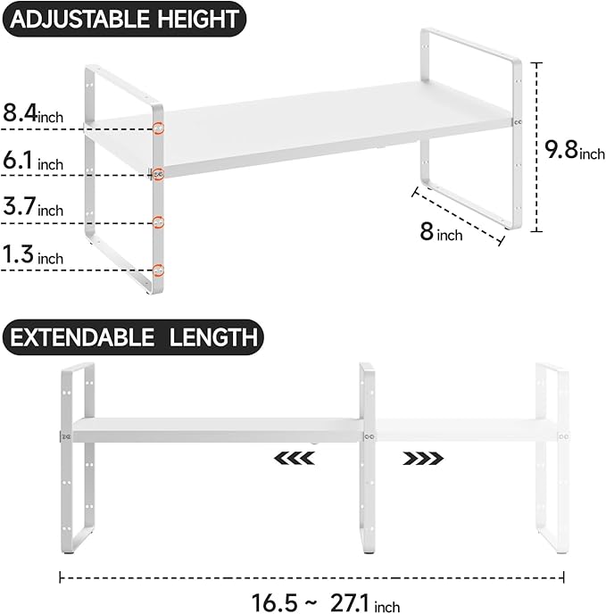 jkxoo Expandable Cabinet Shelf Organizer, 16.5"~27''L, White