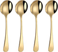 Mafier 7" Round Soup Spoons Set of 4,18/10 Stainless Steel Heavy Duty with Deep Bowl,Fine Mirror Polished,Dishwasher Safe(Gold)