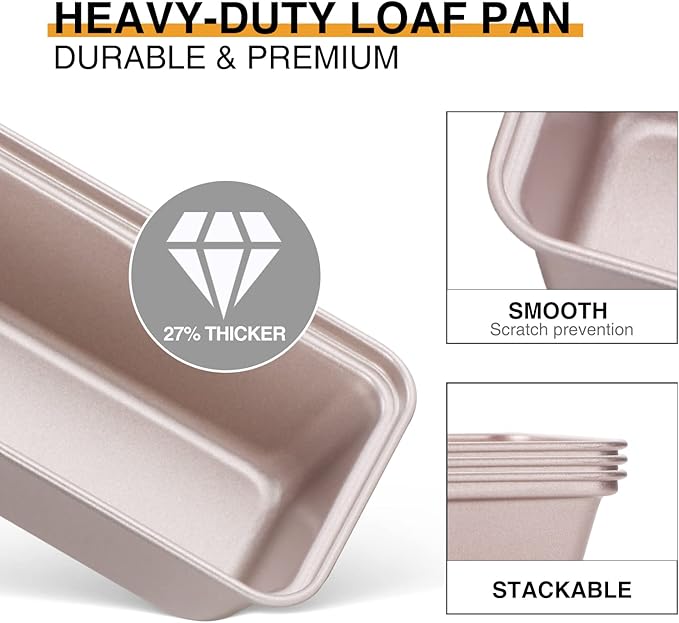 HONGBAKE Mini Loaf Pans for Baking, Nonstick Small Bread Pans of 3, 6 x 3.2 x 2 In Tiny Carbon Steel Small Baking Pans - Rose Gold