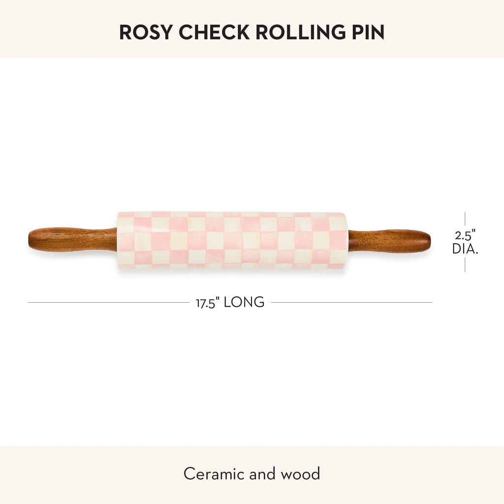 MACKENZIE-CHILDS Ceramic Rolling Pin, Pink-and-White Rosy Check