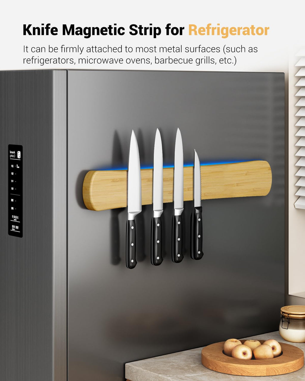 Magnetic Knife Holder, 18 Inch Bamboo Wood Knife Strip for Wall or Fridge