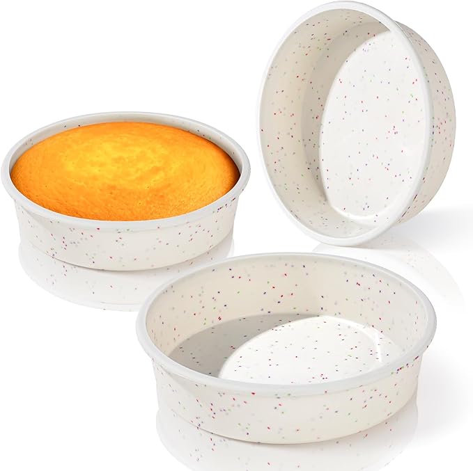 Vinino 6 Inch Round Cake Pan Set, 3 Pack Silicone Mold with Metal Frame