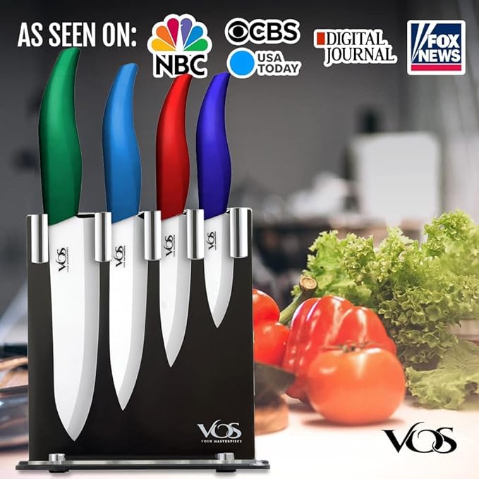Vos Ceramic Knife Set with Block, Multi-Color