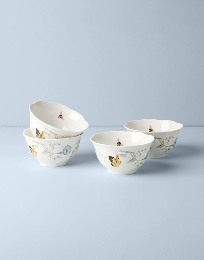 Lenox Butterfly Meadow Porcelain 4-Piece Rice Bowl Set for 4, 16oz