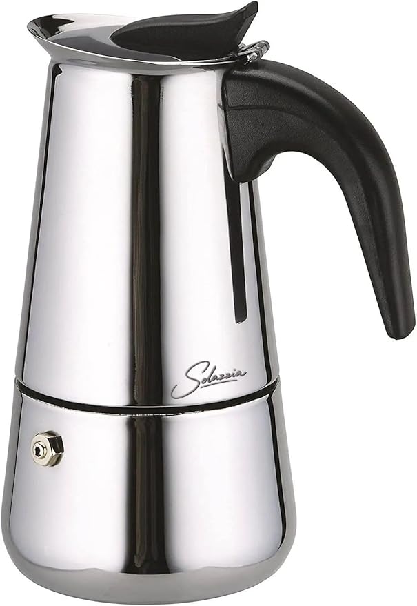 Solazzia Espresso Maker 6 Cup Moka Pot Stainless Steel Percolator coffee pot, Compatible with Gas, Electric, Ceramic, and Induction stovetops(10 fl oz/300 ml)