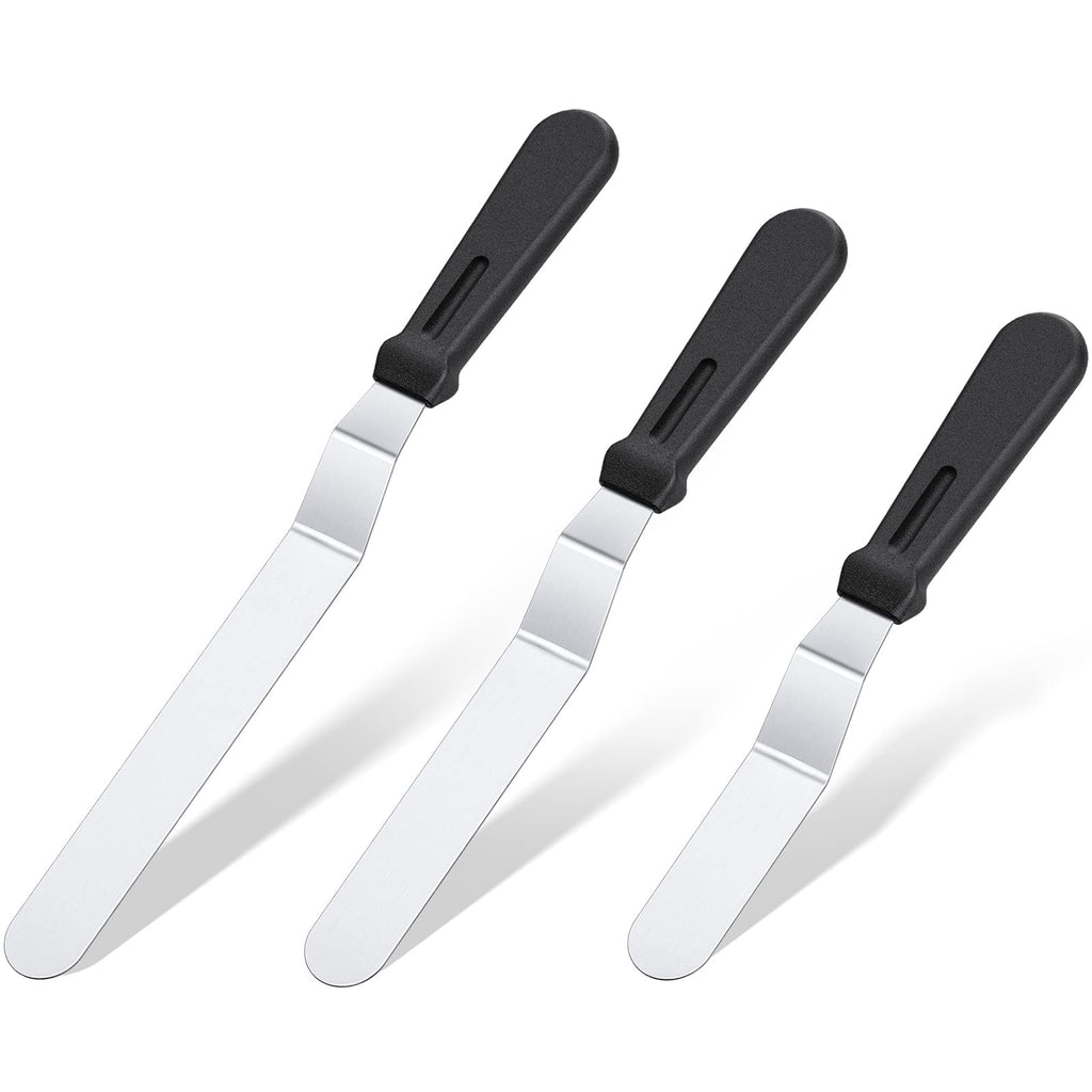 Icing Spatula, U-Taste Offset Spatula Set with 6", 8", 10" Blade,Stainless Steel Angled Cake Decorating Frosting Spatula Set of 3 (Black)