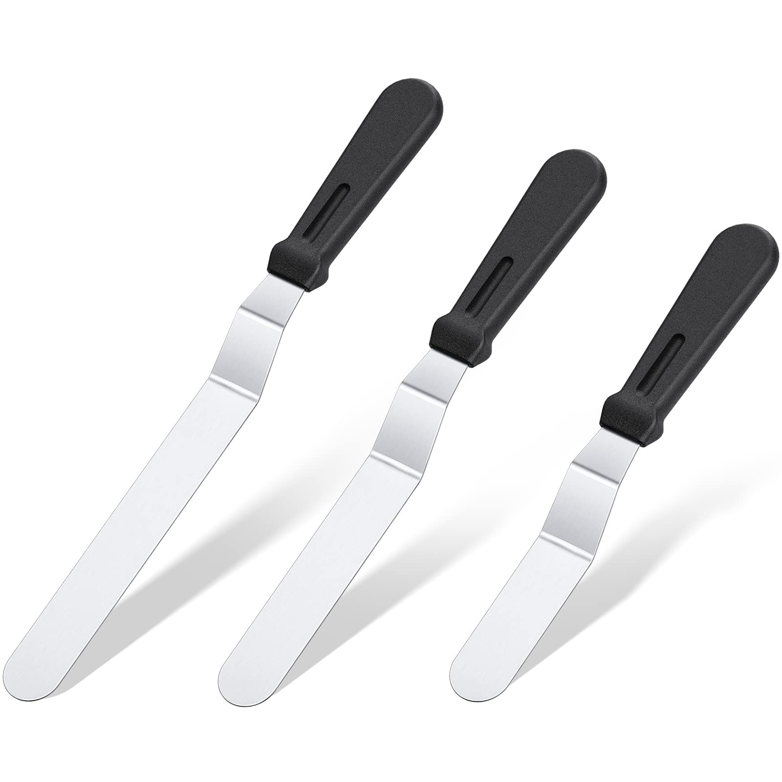 Icing Spatula, U-Taste Offset Spatula Set with 6", 8", 10" Blade,Stainless Steel Angled Cake Decorating Frosting Spatula Set of 3 (Black)