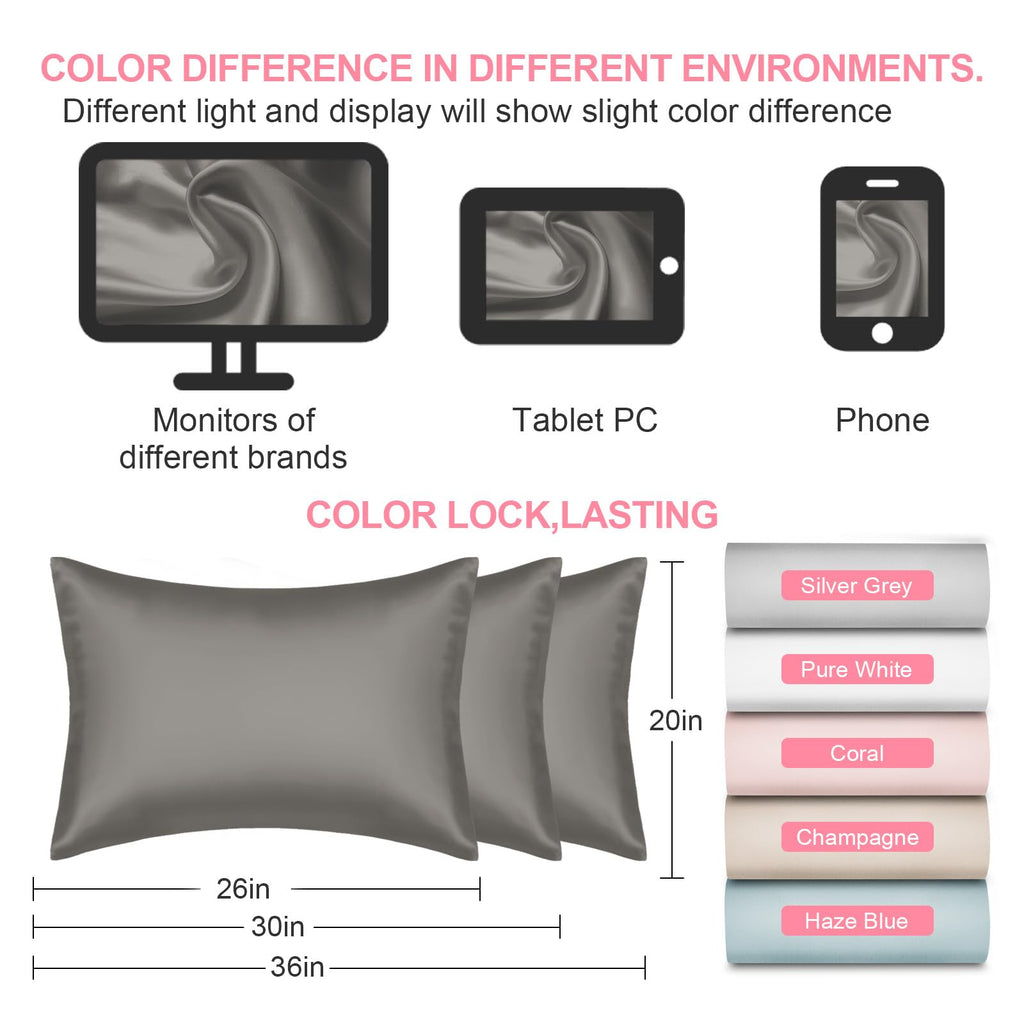LYSHIN Silk Pillow Cases Standard Size with Hidden Zipper, Dark Grey