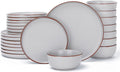 Famiware Mercury 24-Piece Stoneware Dinnerware Set,Light Grey