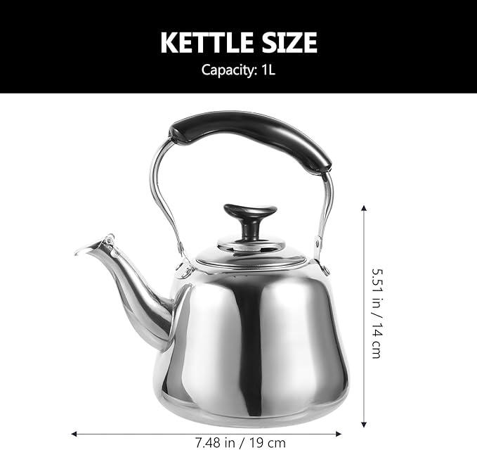 Luxshiny Whistle Teakettle 1 Liter Stainless Steel Stove Top Water Kettle with Filter Screen for Boiling Water and Tea Brewing