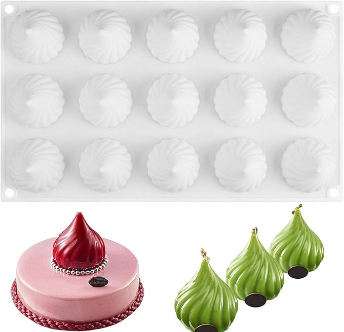 OCPO Kitchen Cone Whirlwind Onion Silicone Mousse Cake Mold, 15 Cavities
