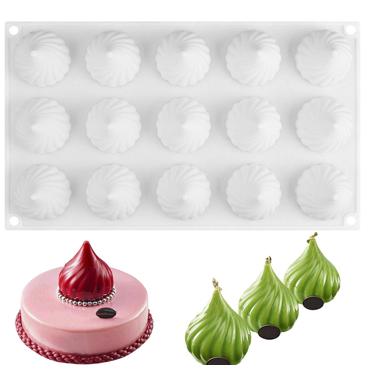 OCPO Kitchen Cone Whirlwind Onion Silicone Mousse Cake Mold, 15 Cavities