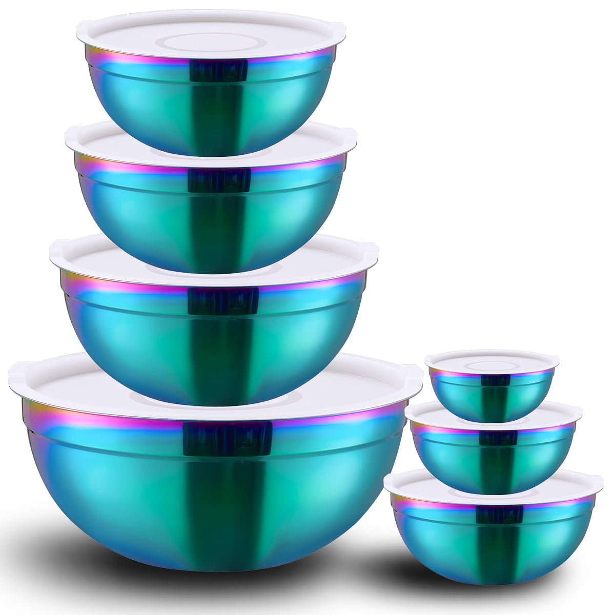 LKTDYMEG Black Mixing Bowls with Lids Set of 7, Stainless Steel Nesting Bowl with Khaki Lid for Non-slip Mixing Prepping Storing Serving, 7 Sizes-7/3.6/2.7/2.1/1.5/1/0.8 QT
