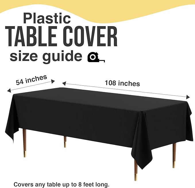 Exquisite 66% Thicker Premium Plastic Table Cloth Rectangle Table Cover 0.5 Mil 12 Pack Black Table Cloth 54 Inch x 108 Inch Disposable Tablecloth Won't Tear Easily Like Cheap Thin Brands